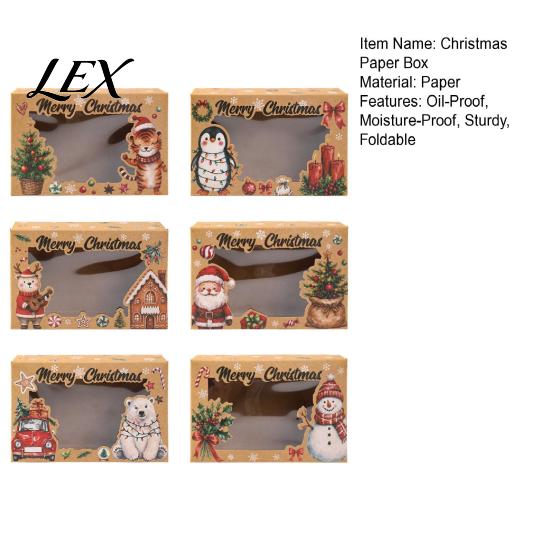 Decorative Bakery Boxes 6Pcs Christmas Paper Gift Boxes, Xmas Color Printed Foldable Cookie Treat for Kids Holiday Packaging Desserts, Candies,