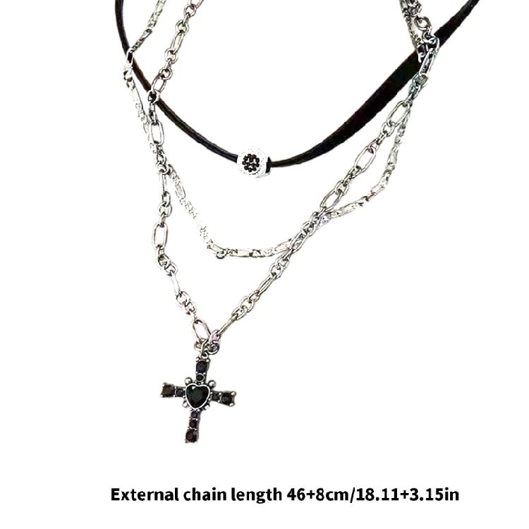 Statement Gothic Crosses Necklace Vintage Punk Crosses Necklace with Multi Layer Chains for Fashion Enthusiasts
