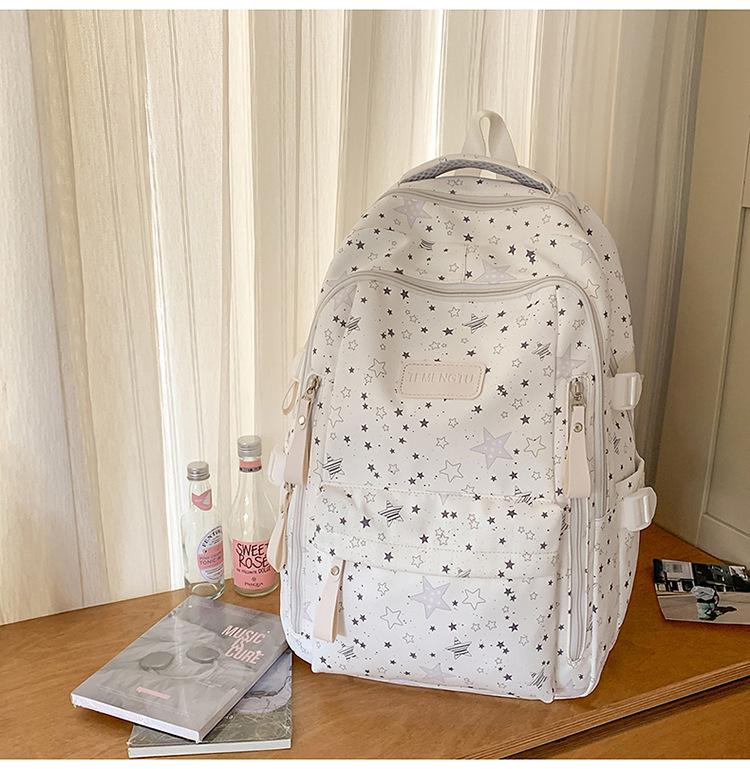 Women's Cute Star Print Korean Style Middle School Backpack - Campus Double Shoulder Bag