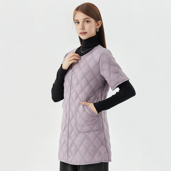 Yousheng Winter Down Coat Padded Round Neck Pockets Buttons Closure Windproof Heat Retention Daily Cold Weather Inner Layer Clothes Cotton Jacket