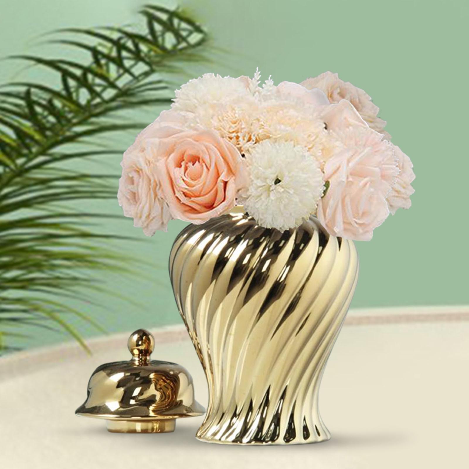 

Ceramic Ginger Jar with Lid Housewarming Gift Collectibles Ceramic Flower Vase for Bedroom Farmhouse Entrance Office Shelf золотой