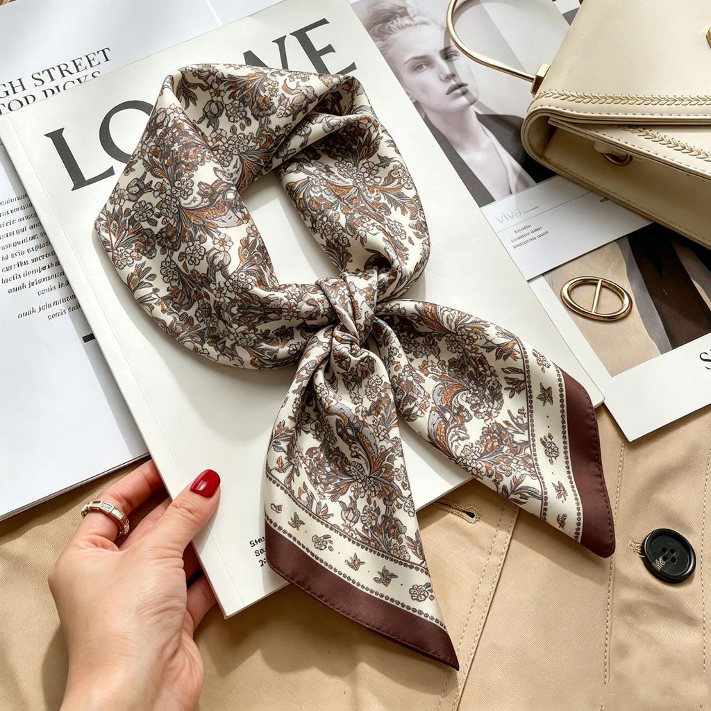 Simple temperament Spring and summer female imitation silk scarf versatile Korean version casual small square scarf neck protection decorative scarf