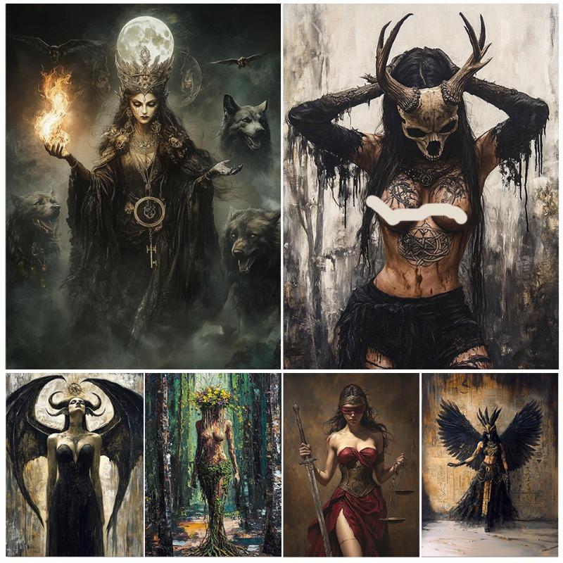 Dark Goddess Gaia/Hecate Greek Mythology Norse Witch Magic Gothic Fantasy Poster Canvas Painting Wall Art Pictures Home Decor