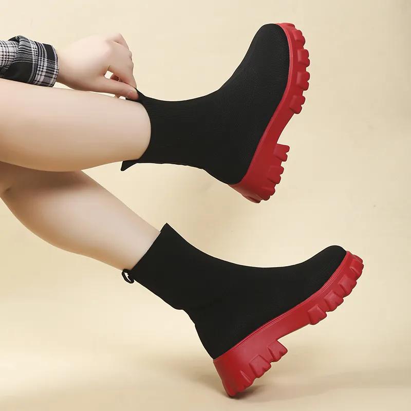 

Женские классические осенне-зимние носки, туфли, на толстой подошве, повседневные вязаные короткие ботинки без застежек, большие размеры, ботинки 37