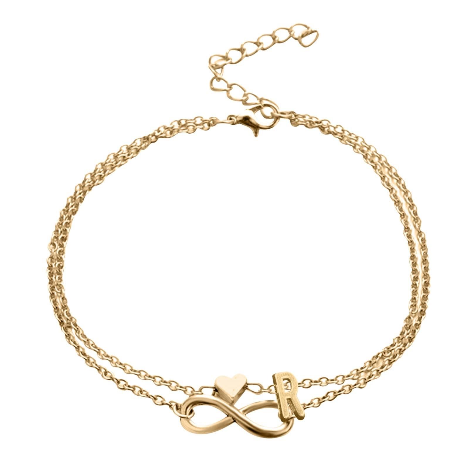 

Подвійний ланцюжок Letter Infinite Love Chain Жіночий ланцюжок Foot Літній подарунок Пляжний подарунок для матері R золотий