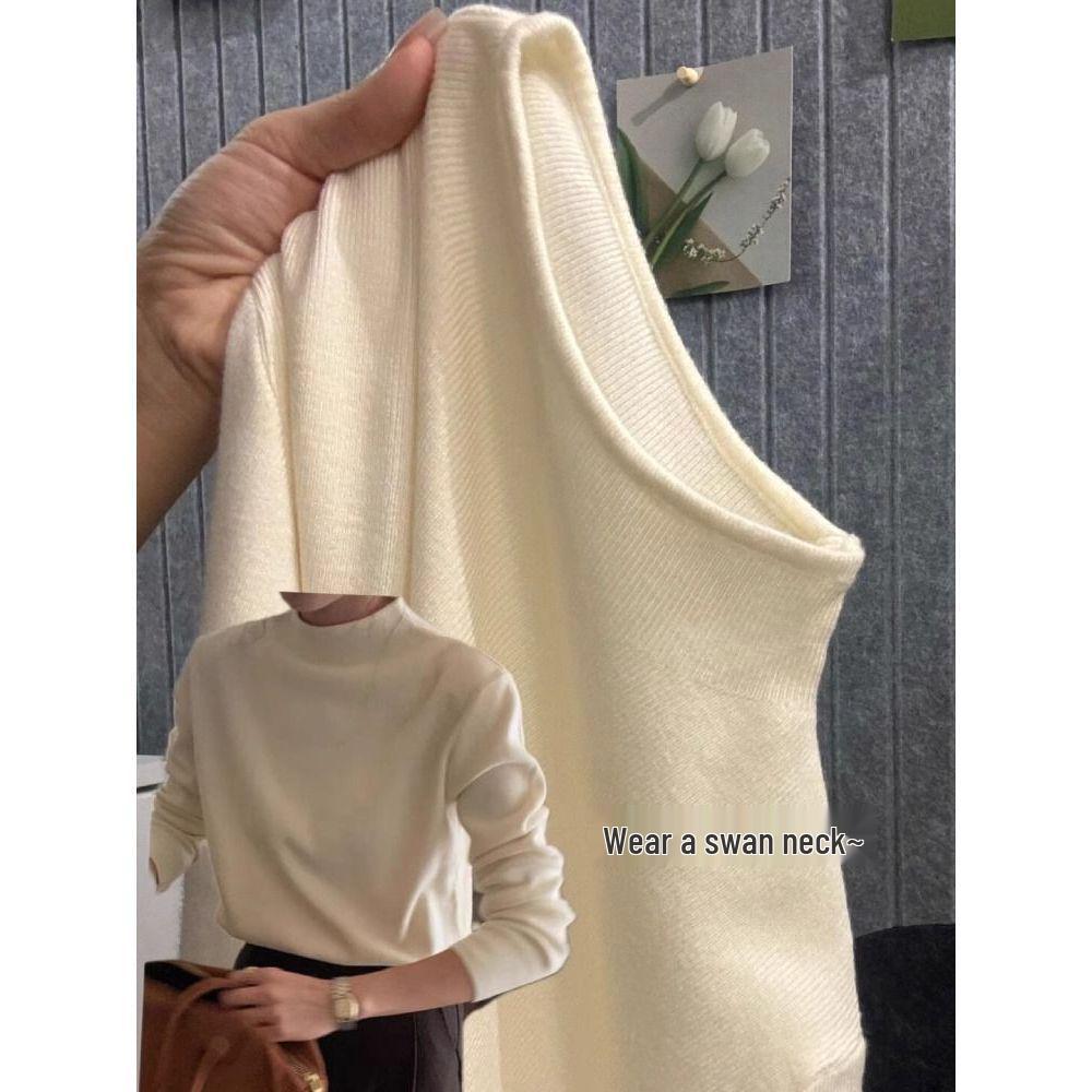 

Autumn 2024 Women s Semi-High Neck Soft Sweater: Slim Fit Straight Shoulder Knit One Size