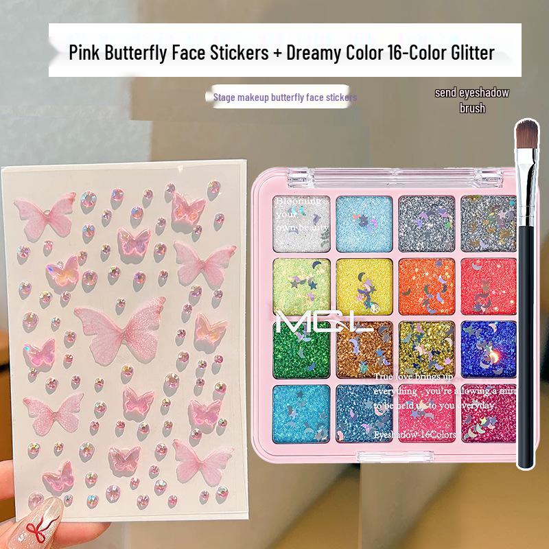 16-Color Mermaid Glitter Eyeshadow Palette – Pearlescent, Sparkling, Gel-Based for Stage & Performance Makeup