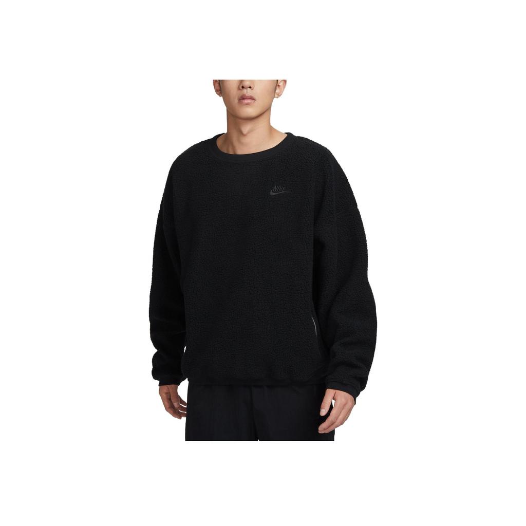 Nike Club Fleece Solid Crew Neck Sweatshirt With Zip Pockets Men Tops Black FB8379-010