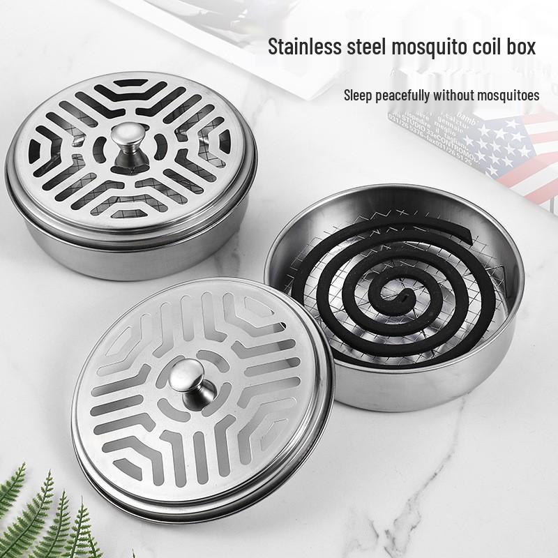 Portable Fireproof Stainless Steel Mosquito Coil Holder with Lid & Ashtray for Safe Outdoor Use