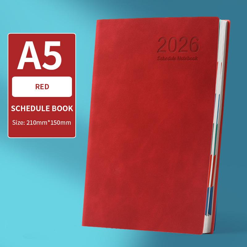 1Pcs Pu Leather Cover Schedule Planner Notepad Thick Paper A5 2026 365-Day Schedule Notebook With Ribbon Bookmark
