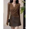 Plus Size V-Neck Long Sleeve Women's Slimming Loose Base Layer Top for Fall