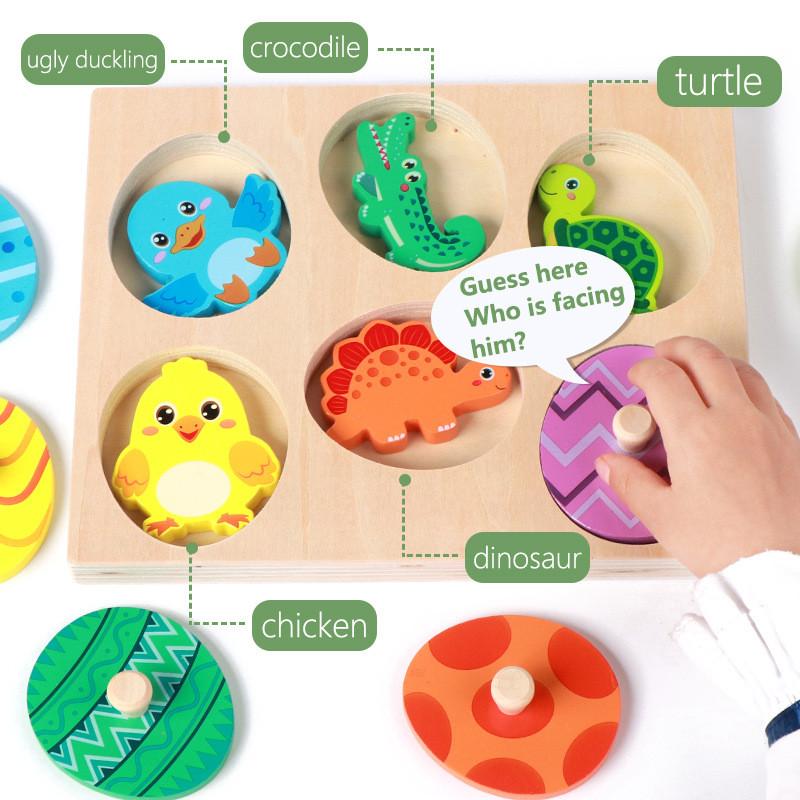 Wooden Turtle Dinosaur Animal Egg Puzzle Game For Kids With Animal Figures Educational Toy For Early Learning
