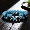 Handmade Men Strand Bracelet 2Pcs/Set Blue Howlite Lava Hematite Stone Healing Braclet Classic Cross Wrap Braslet Wrist Jewelry