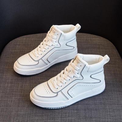 Zapatillas Blancas de Cuero Genuino de Caña Alta para Mujer - Estilo Coreano 2024, Transpirables, para Todas las Estaciones, Zapatos Casuales de Suela Plana