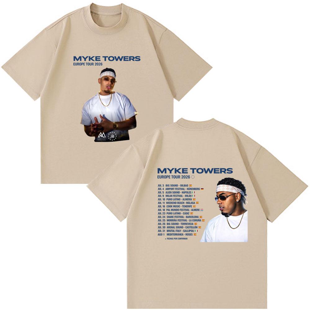 Rapper Myke Towers Europe Tour Date 2026 Tshirt Unisex Women Fashion Streetwear Hip Hop Tee Tops Casual Cotton Short Sleeve T-shirt