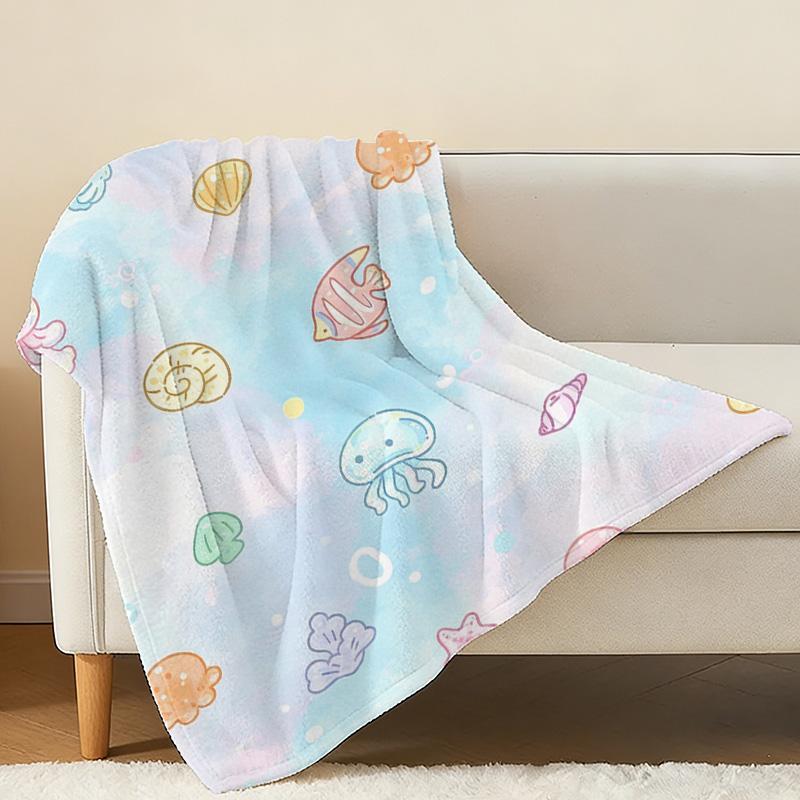 Soft High-Density Marine Life Flannel Fleece Blanket | Cozy Warm Home & Car Air Conditioner Throw, Ideal for Christmas & Halloween Decor & Casual Use