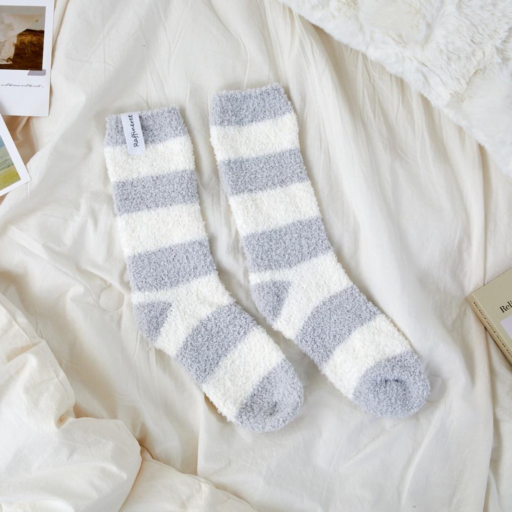 Rafina) Warm and soft sleep socks striped ivory_FS0824041
