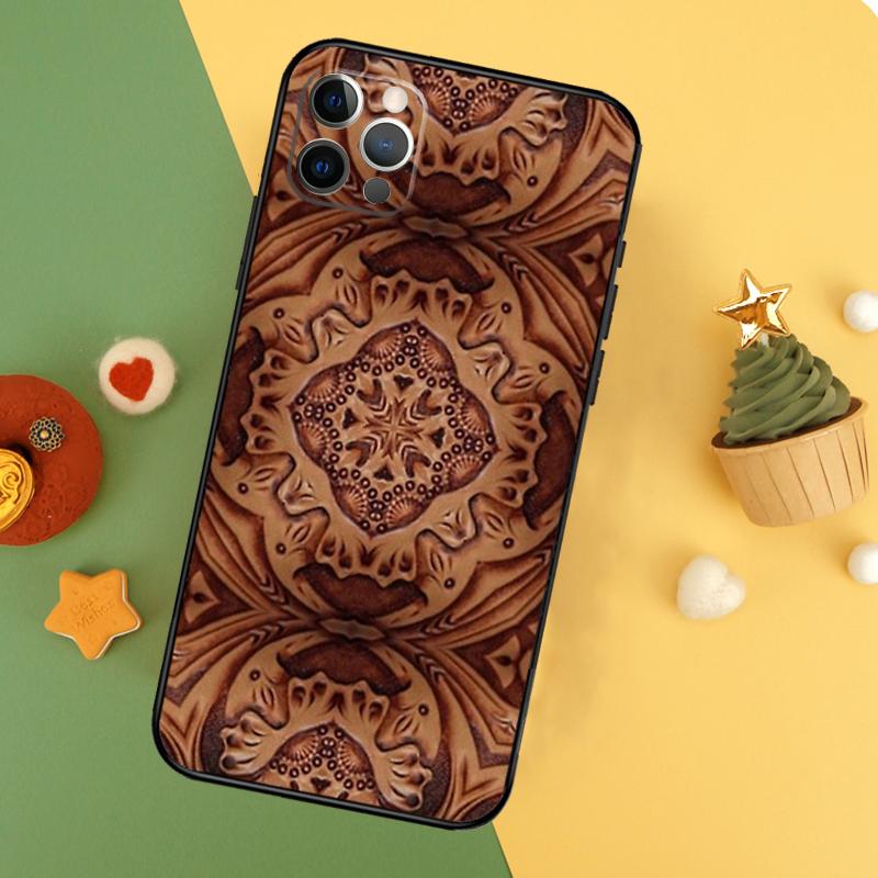 Brown Hand Tooled Western Phone Case For iPhone 17 16 16E 15 14 12 11 13 Pro Max 12 13 Mini 17Air Shockproof Cover