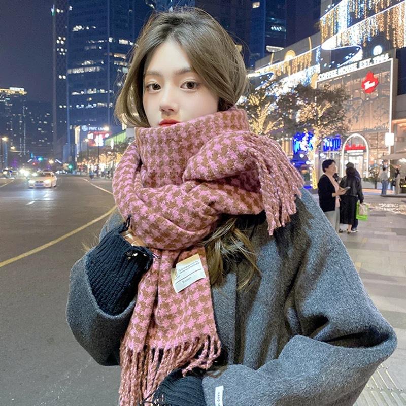 Tonglu Scarf Women's Houndstooth Shawl Dual-purpose Korean Version Versatile Warm New Winter Senior Student Scarf