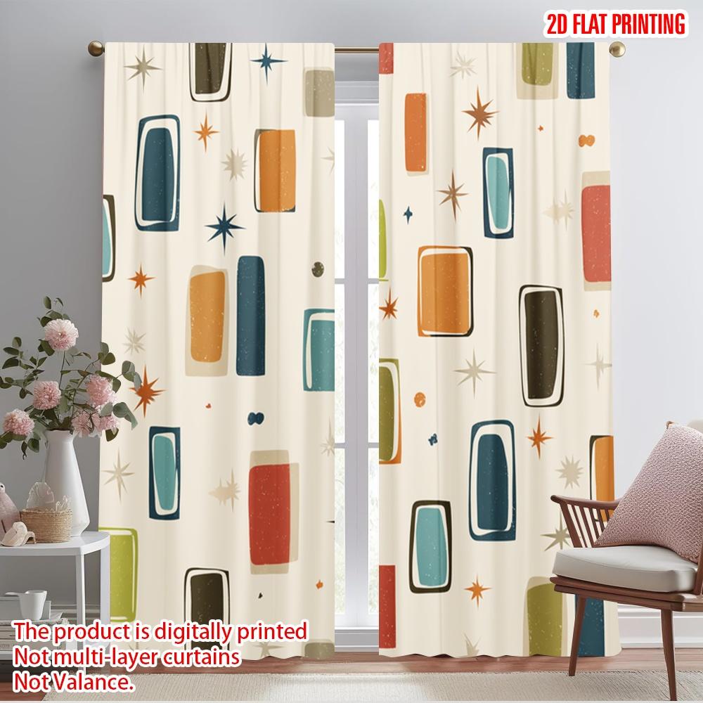 

2pcs,2D plane printing Minimalist Curtains Retro Squares Polyester (without rod) Gifts Ldeal for Bedroom Office Kitchen Living 52.50×116.00 CM 2pcs