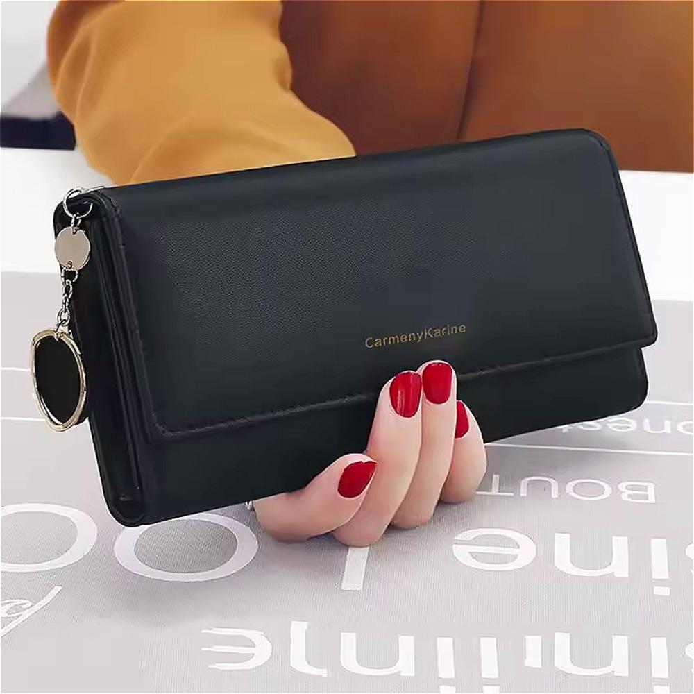 Koreanische Mode Dreifach faltbare Multifunktionale Damen Langgeldbörsen Clutch Einfarbig Texturiert Schlicht und Elegant