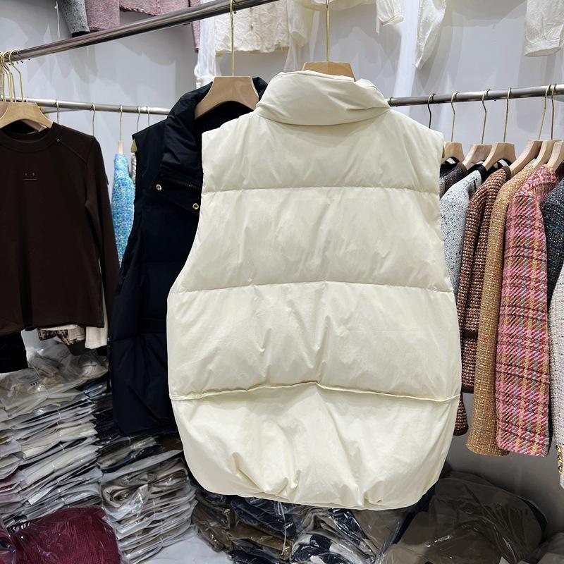 Autumn and Winter New Button Stand-up Collar Down Vest Women's Short Fashion White Duck Down Vest