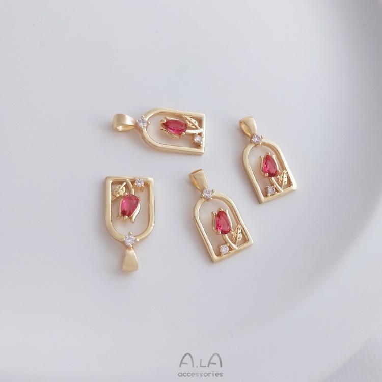 14K Gold-Filled Zircon Tulip Pendant for DIY Bracelet or Clavicle Necklace.