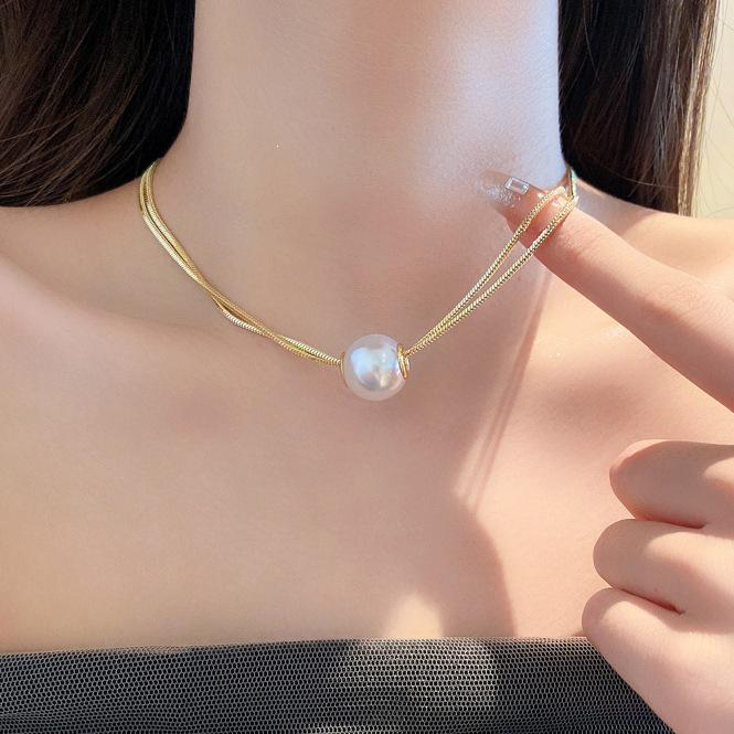 Elegant Titanium Steel Layered Pearl Necklace for Women