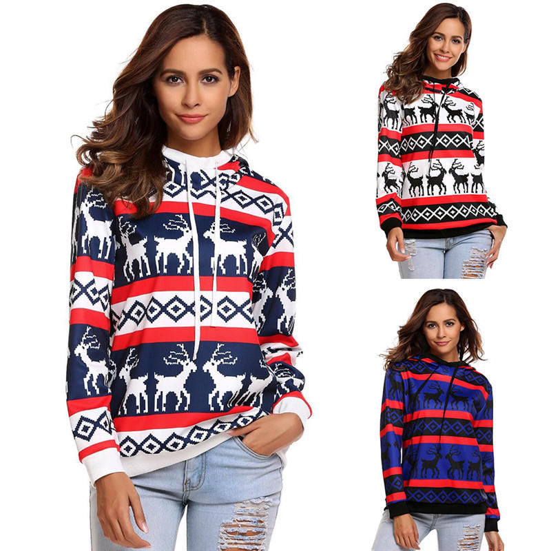 

Women Fashion Long Sleeve Christmas Animal Printed Pullover Hoodie