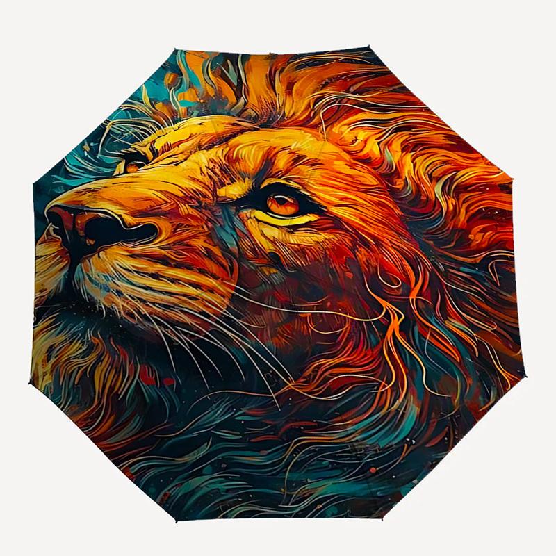 1pc Flaming Lion Auto-Open Close Umbrella with Foldable Design, 8-Bone Iron Frame, Outdoor, Ideal Gift for Fans, Travelers, Daily Use.B069