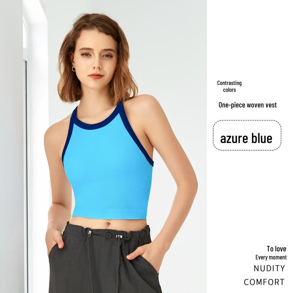 2025 High Elastic Contrast Color Sports Bra – Women's Shockproof Fitness Yoga Vest with Fixed Cups for Autumn/Winter