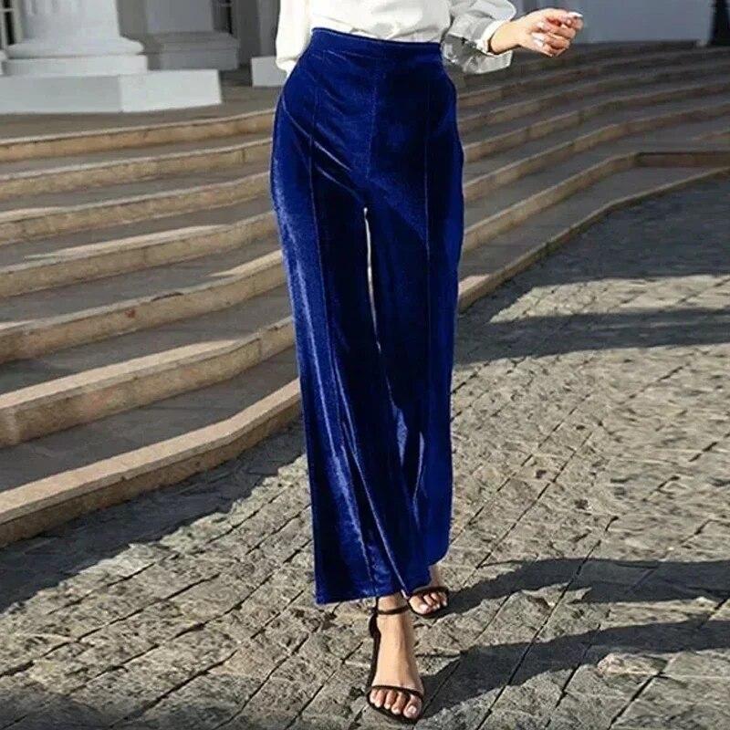 Autumn And Winter Fashion Velvet Flared Pants Women High Waist 2026 Office-lady Warm Loose Fit Trousers Casual Pants 30148
