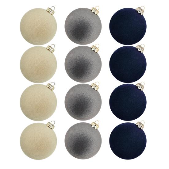 12 Pcs Velvet Christmas Ball Ornaments 2.4 Inches Flocked Shatterproof Plastic Balls Xmas Tree Hanging Decorations for Holiday Party Home Decor