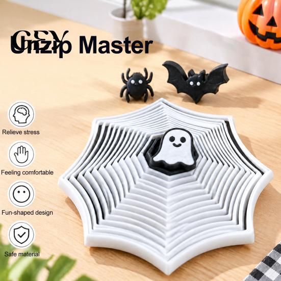 Halloween Stress Relief Gadget Spider Web Fidget Toy, 3D Printed Sensory Puzzle Unique Party Gift with Ghost Slider, Desktop Decompression for Adults