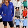 Damen Stehkragen Halber Reißverschluss Langarm Sweatshirt Lockerer Schnitt Pendler Unifarben Tasche Pullover Top
