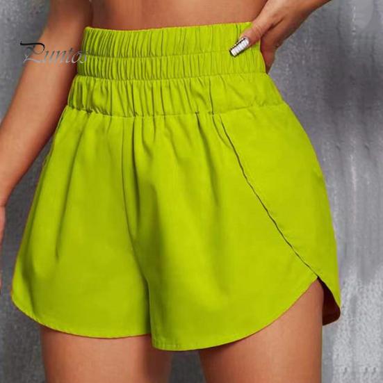 Lady Summer Shorts Women Sports High Elastic Waist Loose Soft Quick Solid Color Dry Breathable Split Hem Jogging Gum Mini