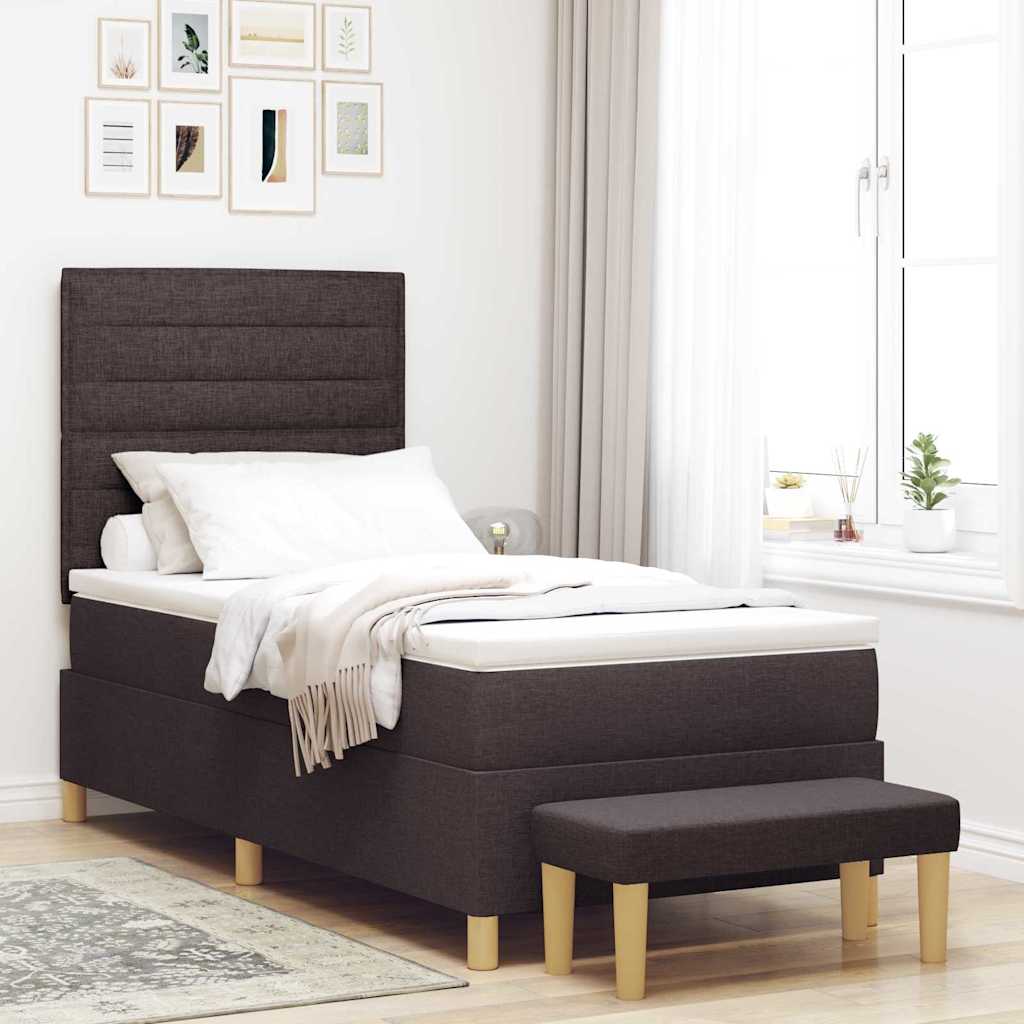 Boxspring Bed with Headboard Dark Brown 200 x 90 cm Fabric