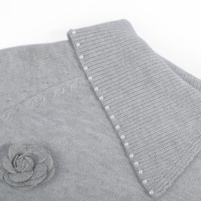 Women's French Elegant Pearl Floral Knit Sweater