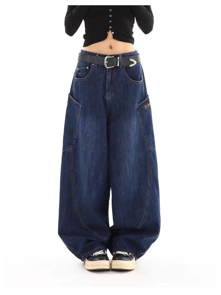 Plus Size Women's Retro Straight-Leg Jeans: Casual Wide-Leg Workwear for Spring and Autumn