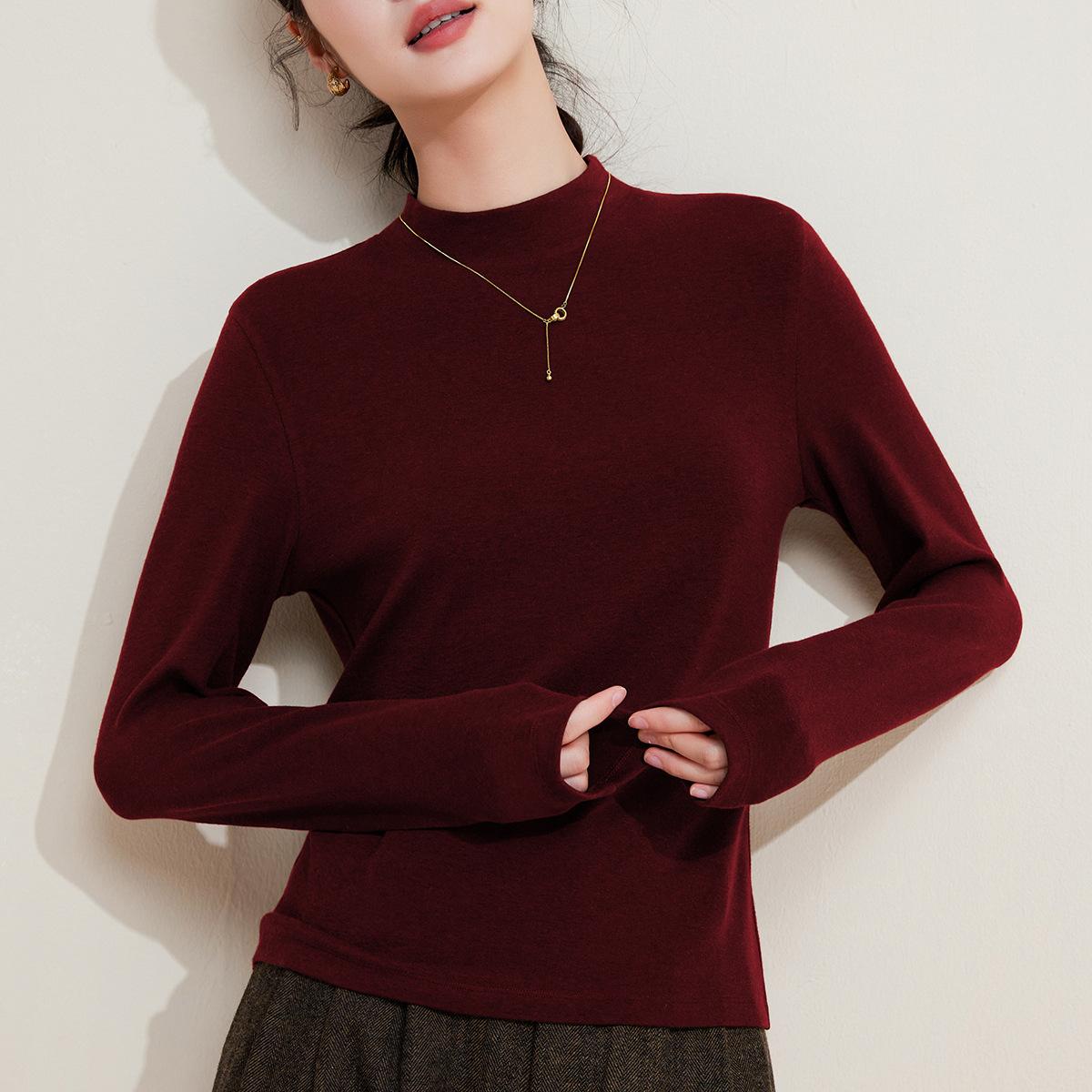 

Semi-turtleneck bottoming shirt for women s spring and autumn new black slim elastic inner long-sleeved top that can be worn outside M