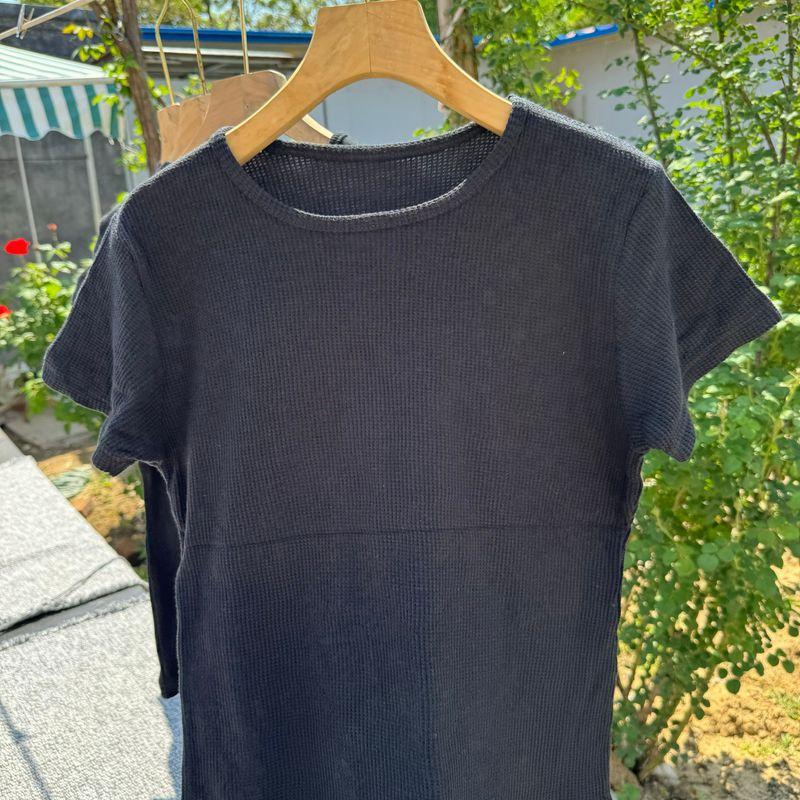 

Export Island Single round Neck Short Sleeve Tops Basic All-Matching Black Women s Plaid Silm Slim Looking Bottoming Shirt Summer T-shirt 3 Modal F