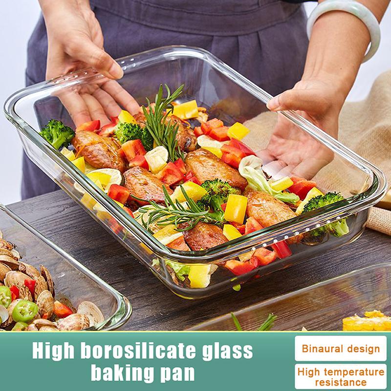 [Buy 1 Take 1]Rectangular Tempered Glass Bakeware Pan 1.6L/3L With Handle Glass Container Food Storage