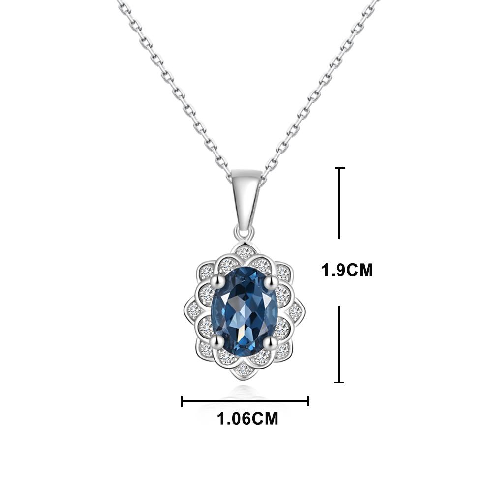 Classic Design Natural London Blue Topaz 925 Sterling Silver Pendant Necklace for Women & Girls Festival Fine Jewelry Gift