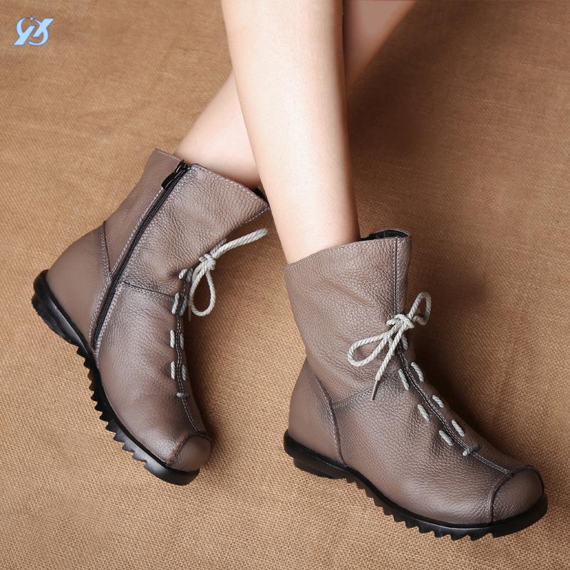Retro original leather short boots thermal leather boots autumn and winter new low-heeled women's boots Martin boots women's