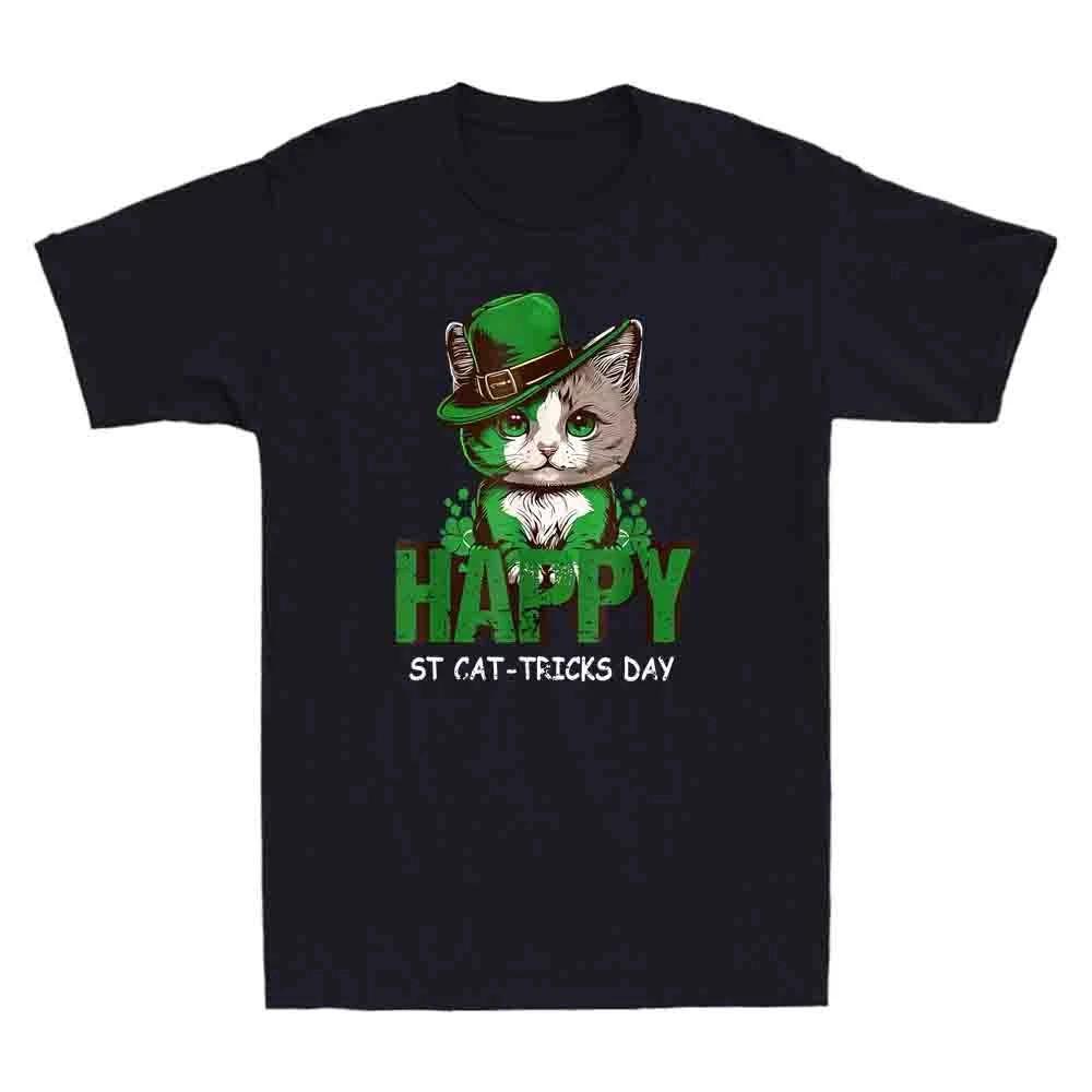 Happy St Cat Tricks Day St Patricks Day Irish Shamrock Gifts Retro Men s T-Shirt S