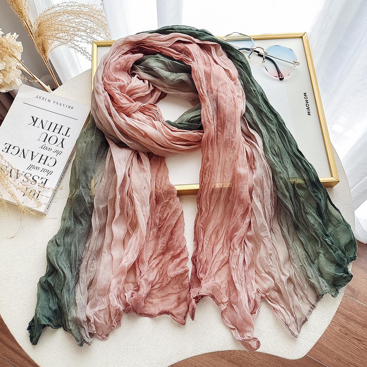 

Женский шарф Весенне-осенний шарф градиентной расцветки Универсальный однотонный мятый шарф-шаль 80*180cm