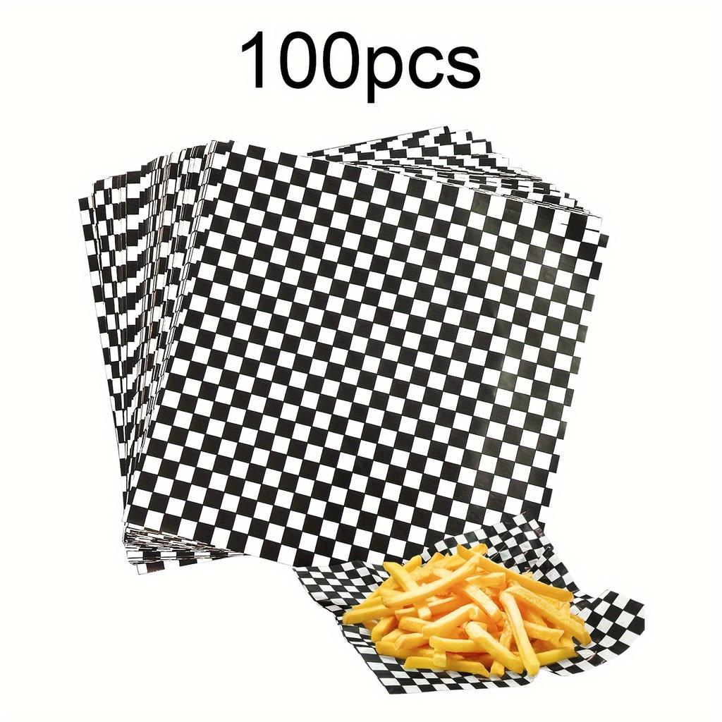 50/100 kusů Kostkované obaly na sendviče Suchý voskovaný papír Odolný proti mastnotě Černý Červený Vložka do košíku na hamburgery a jídlo Olejový papír