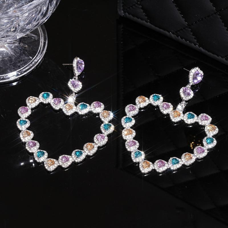 Silver Needle European and American Exaggerated Wind Hollow Diamond Enlaid Love Earrings Dopamine Small Fresh Earrings