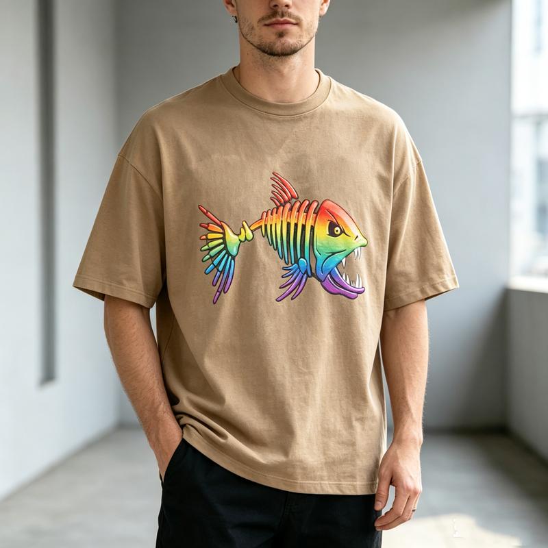 Funny Bone Fish Skeleton Graphic T Shirt Unisex Cotton Short Sleeve Tee Vintage FisherUnisex Streetwear Casual Summer Gift