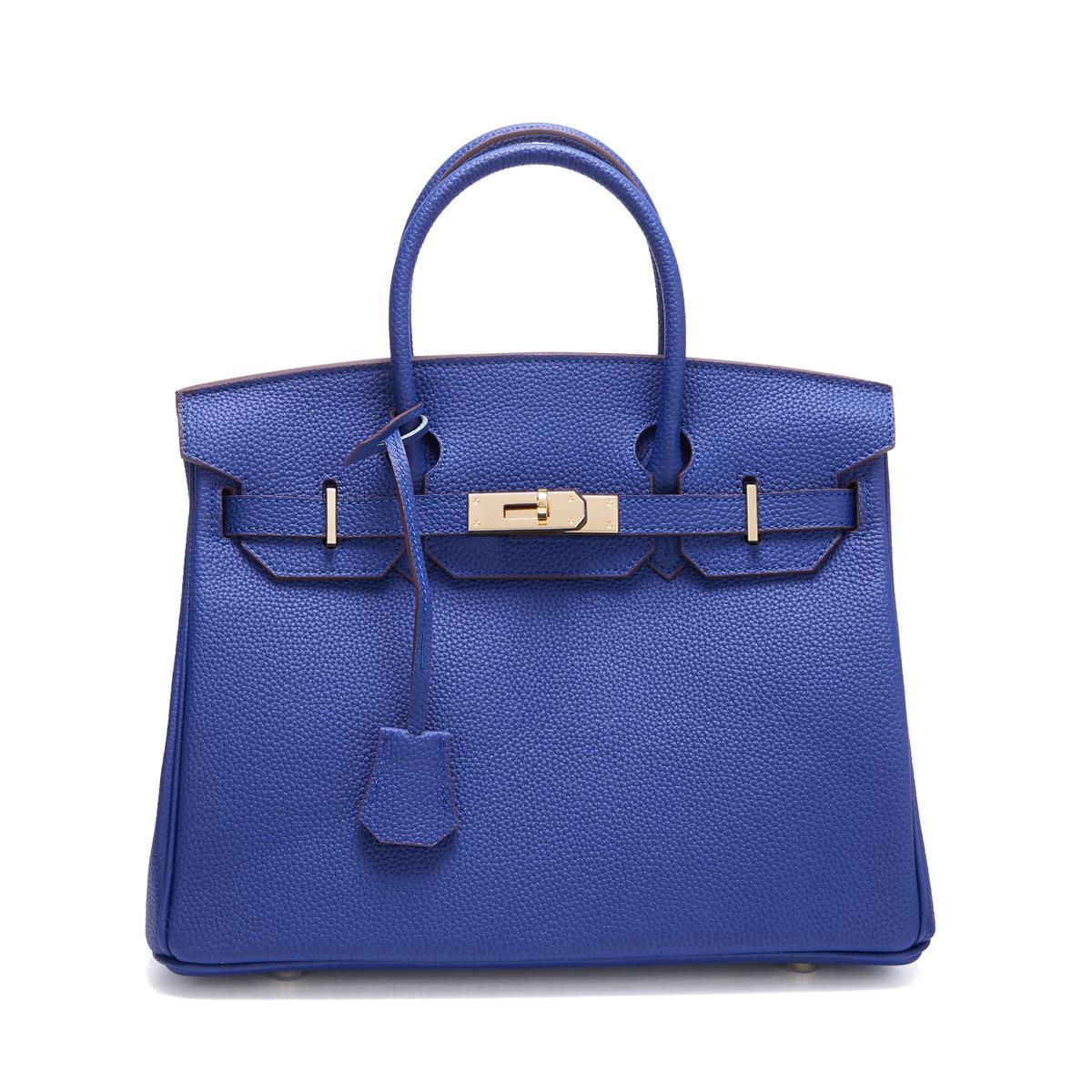 

Новая женская сумка Togo из коровьей кожи с мелкозернистой золотой пряжкой и платиновым покрытием для носка, большая вместимость, женская сумка 30x12x23cm синий